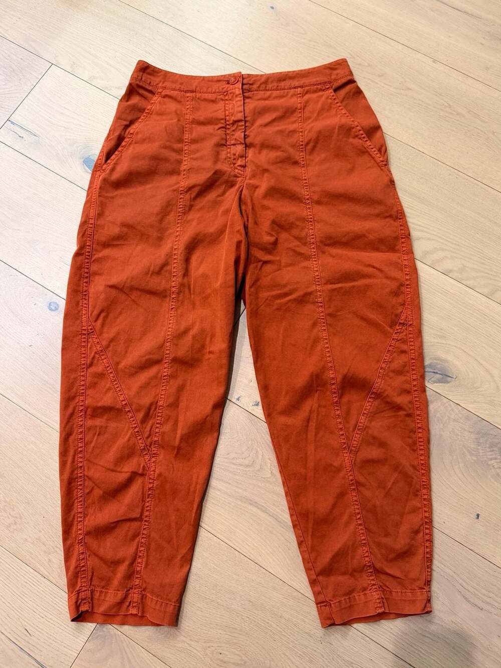 OSKA Rust Orange Cotton Blend Tapered Cropped Trousers